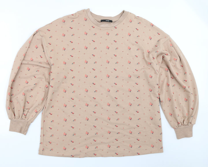 George Womens Beige Floral Pullover Sweatshirt Size L