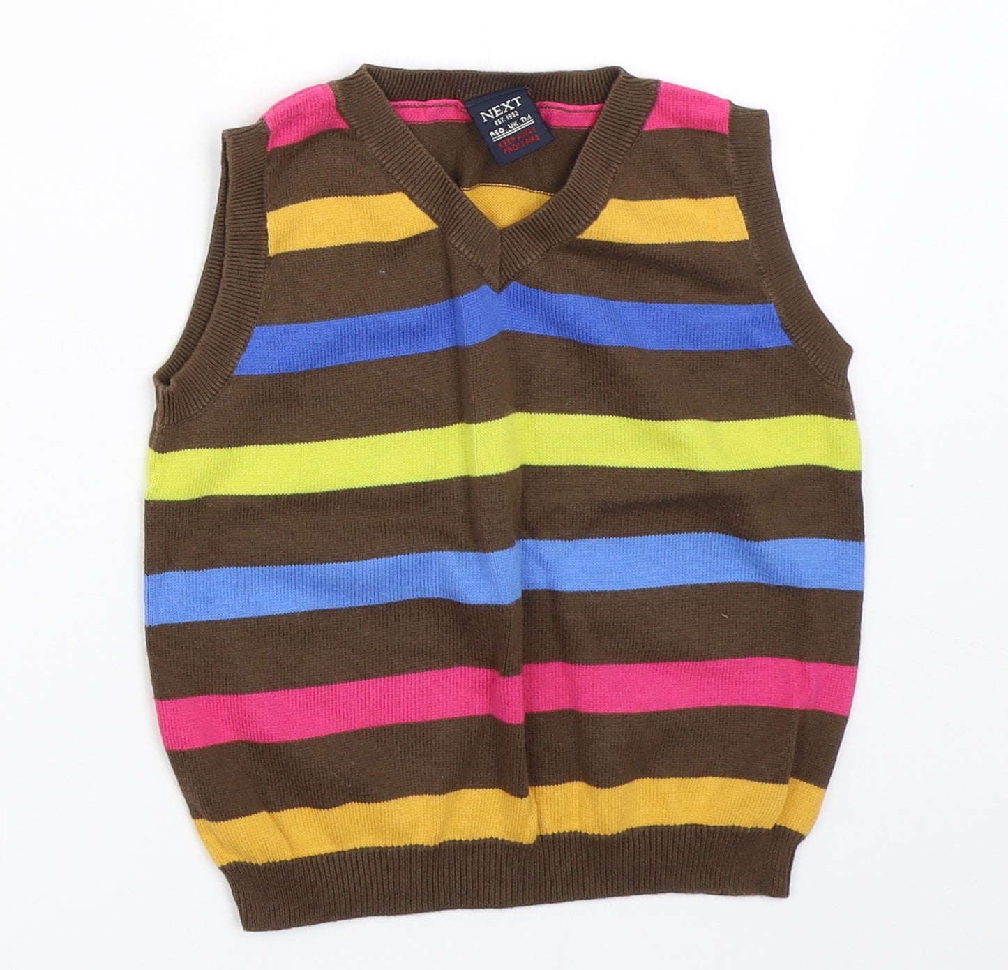 NEXT Boys Brown Striped  Vest Jumper Size 12-18 Months