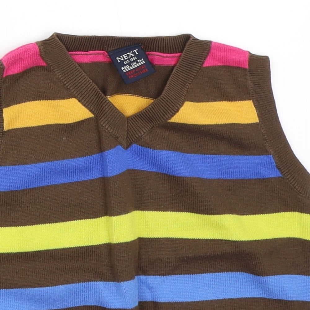 NEXT Boys Brown Striped  Vest Jumper Size 12-18 Months