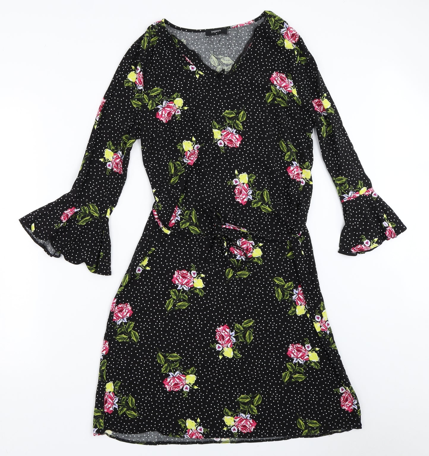 Papaya Womens Black Floral  Fit & Flare  Size 8