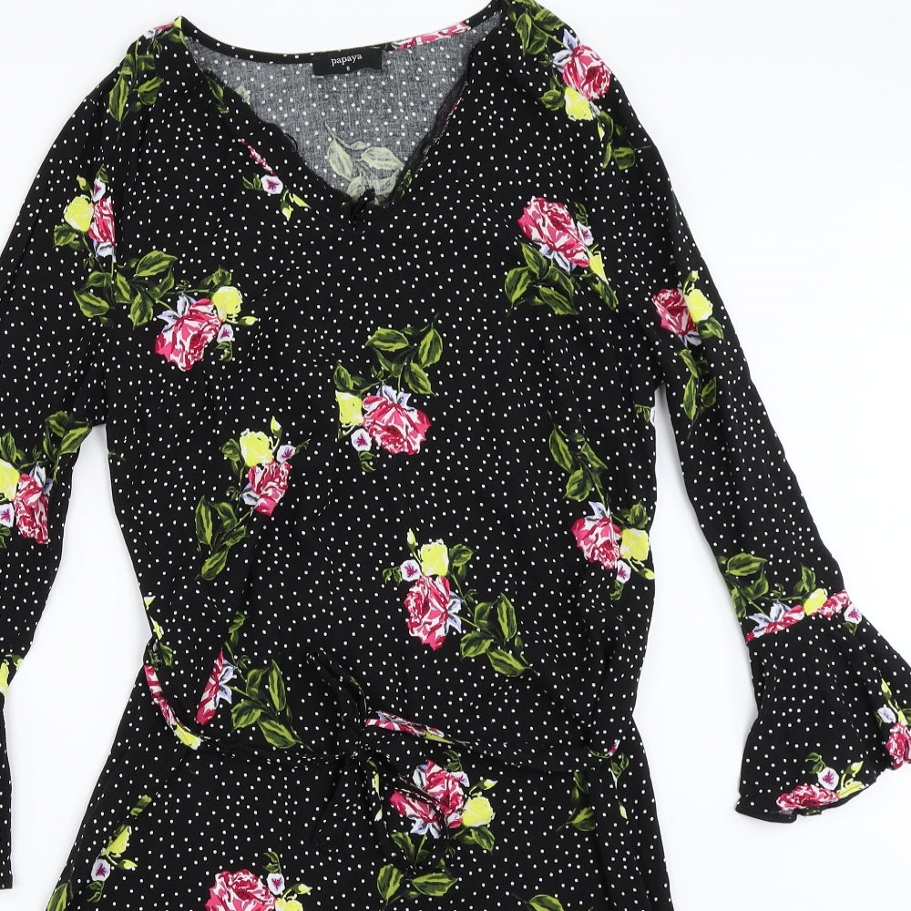 Papaya Womens Black Floral  Fit & Flare  Size 8