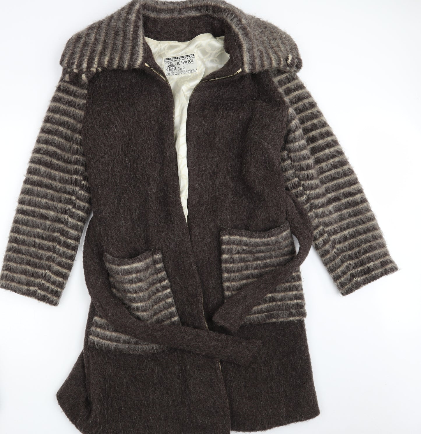 Icewool Womens Brown Striped  Overcoat Coat Size L  - ARCTIC WOOL