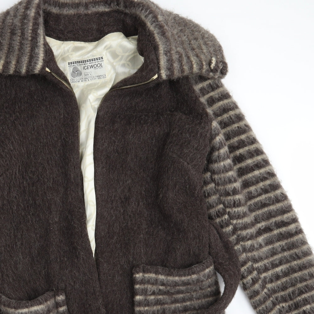 Icewool Womens Brown Striped  Overcoat Coat Size L  - ARCTIC WOOL