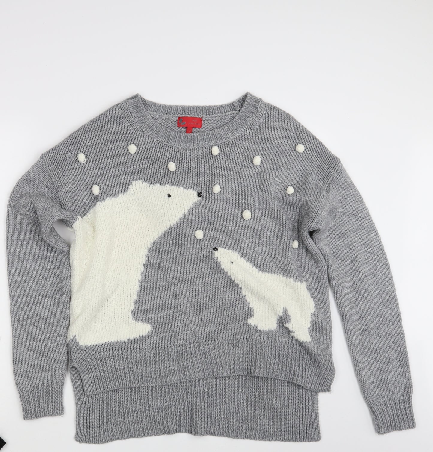 NEXT Womens Grey Animal Print Knit Pullover Jumper Size 12  - Seasonal Christmas Festive Holiday