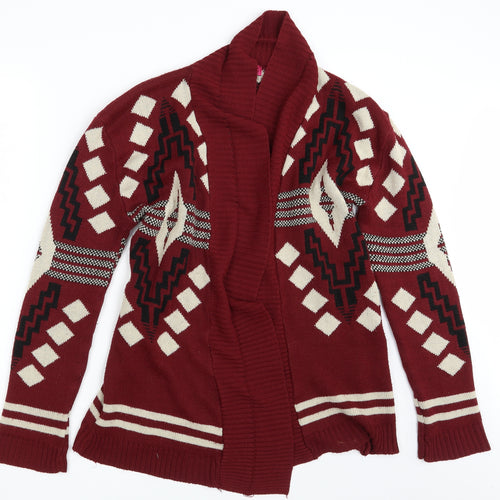 Boohoo Womens Red Geometric Knit Wrap Jumper Size M
