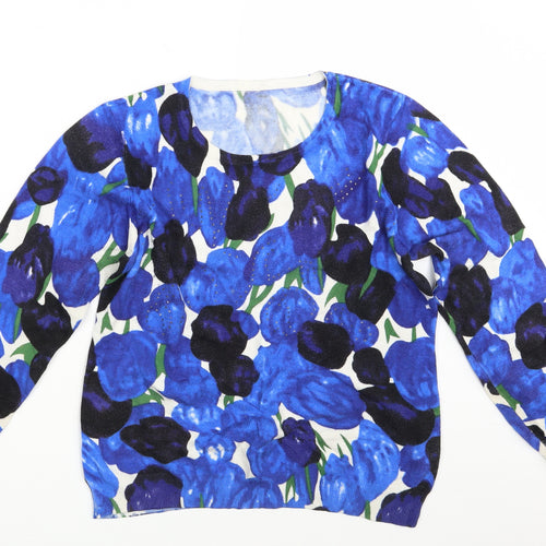 Preworn Womens Blue Floral  Pullover Jumper One Size