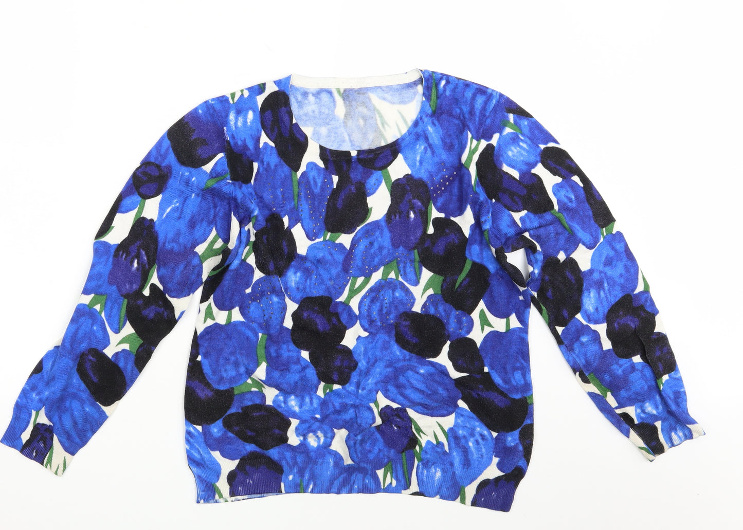 Preworn Womens Blue Floral  Pullover Jumper One Size