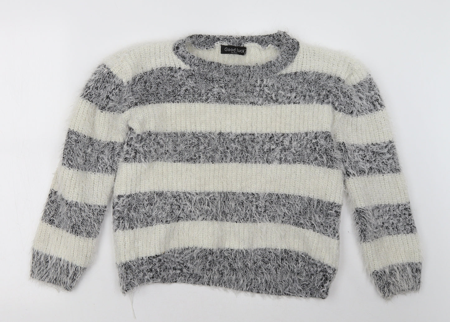 good luck Womens Grey Striped  Pullover Sweatshirt Size XL