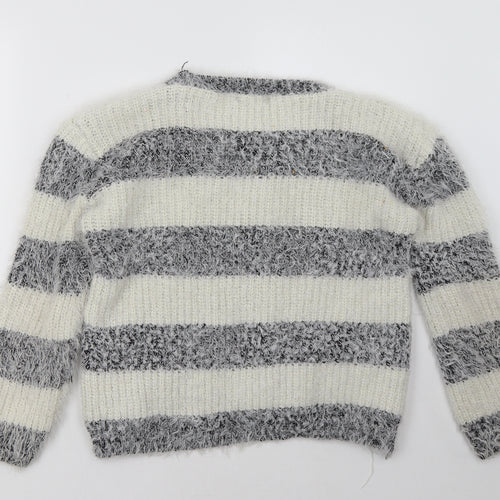 good luck Womens Grey Striped  Pullover Sweatshirt Size XL