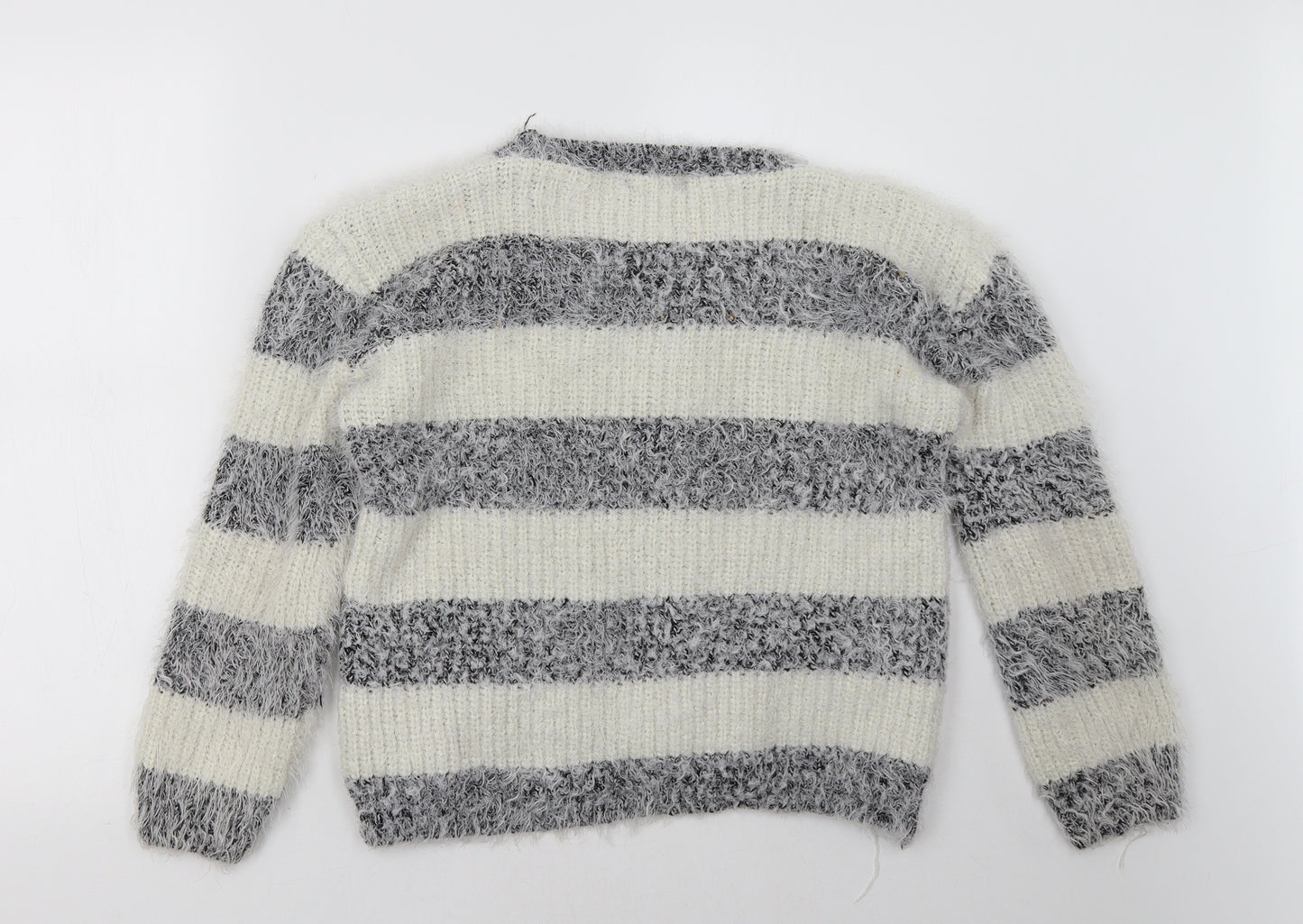 good luck Womens Grey Striped  Pullover Sweatshirt Size XL
