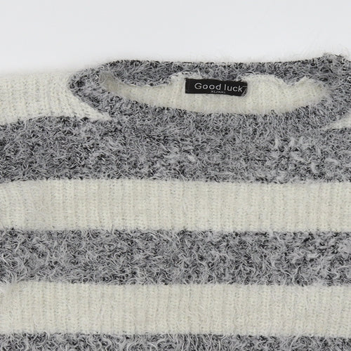 good luck Womens Grey Striped  Pullover Sweatshirt Size XL