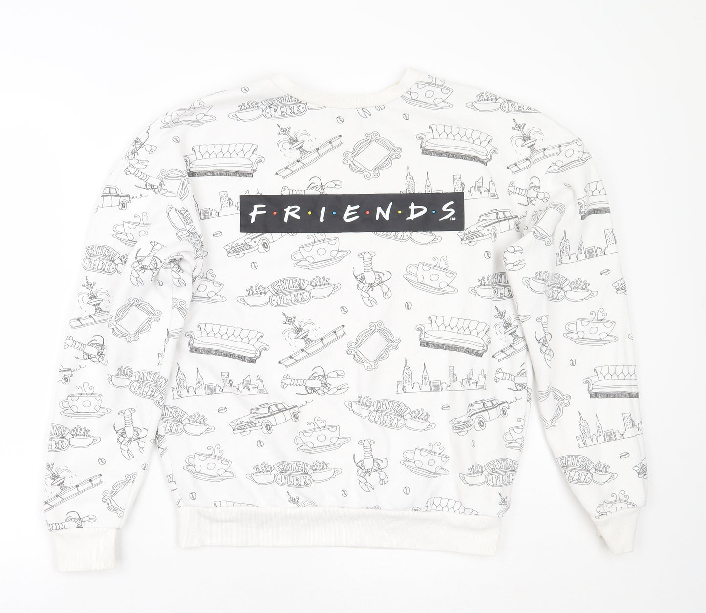 Primark Womens White Geometric  Pullover Jumper Size XS  - Friends Central Perk