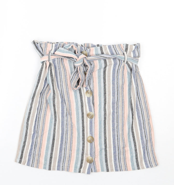Newlook Womens White Striped  A-Line Skirt Size 10