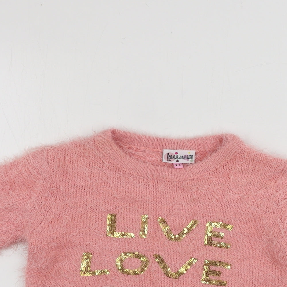 HULLALALOO  Girls Pink   Pullover Jumper Size 2-3 Years  - sequin detail
