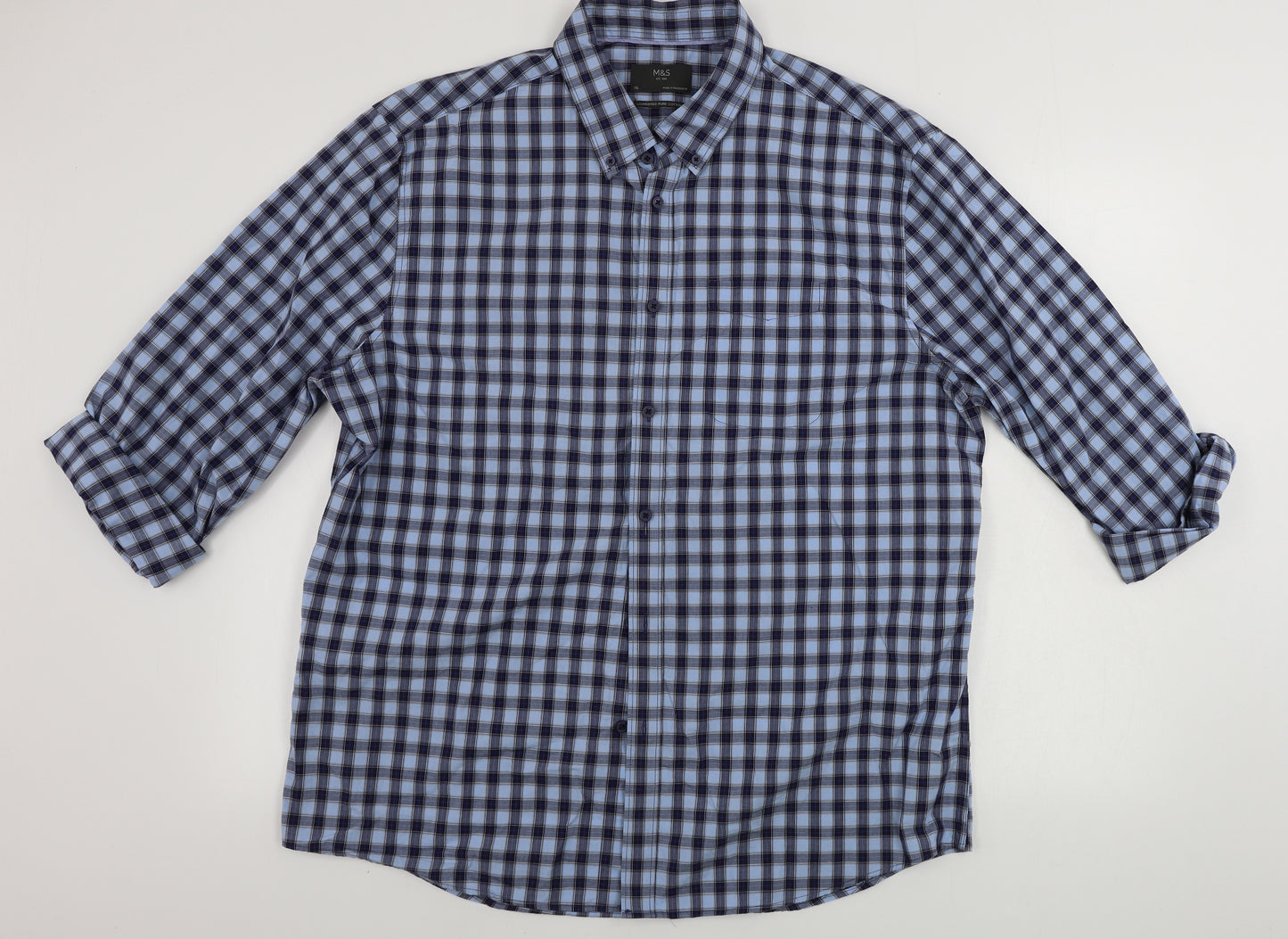 Marks and Spencer  Mens Blue Check   Button-Up Size XL