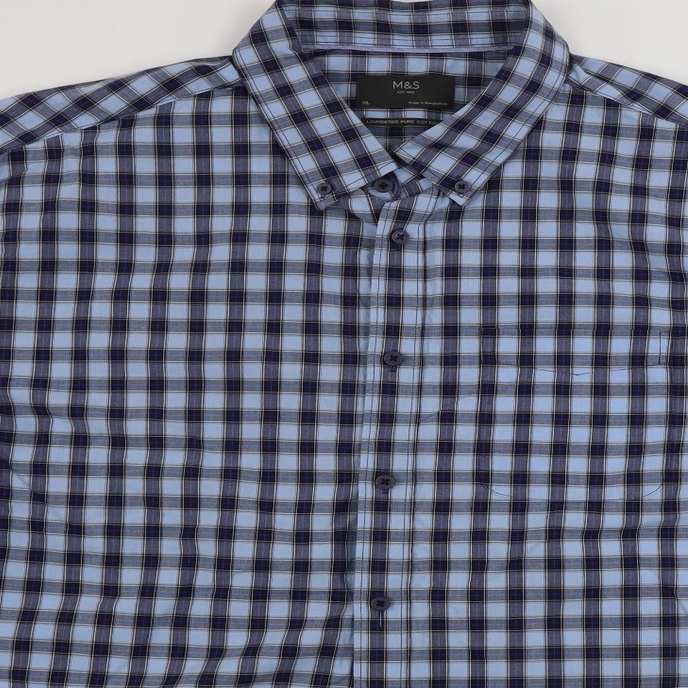 Marks and Spencer  Mens Blue Check   Button-Up Size XL