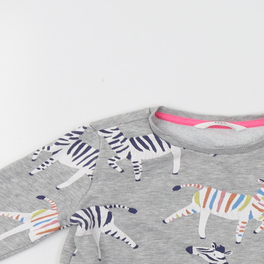 M&S Girls Grey   Pullover Sweatshirt Size 4-5 Years  - Zebra Print