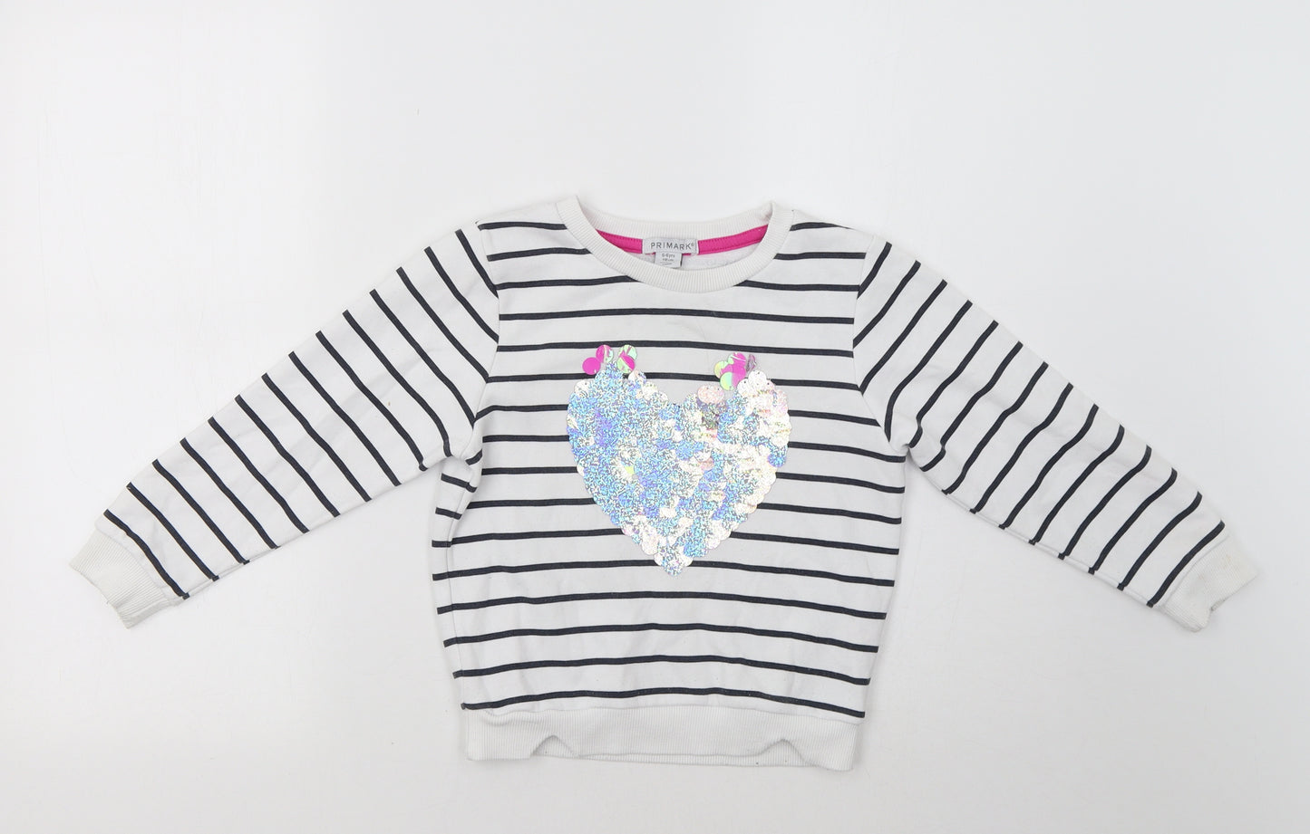 Primark Girls White Striped  Pullover Sweatshirt Size 5-6 Years  - Heart