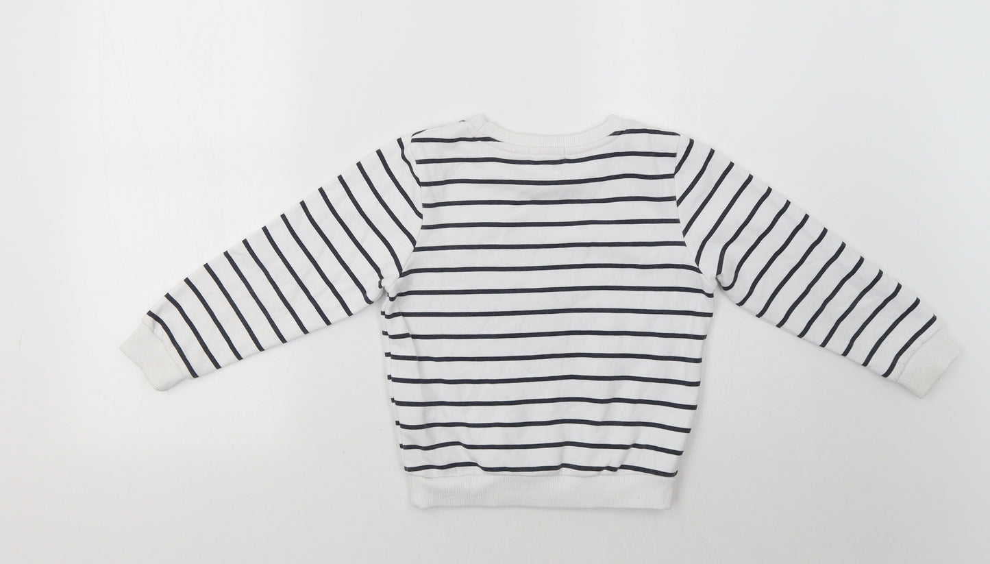 Primark Girls White Striped  Pullover Sweatshirt Size 5-6 Years  - Heart