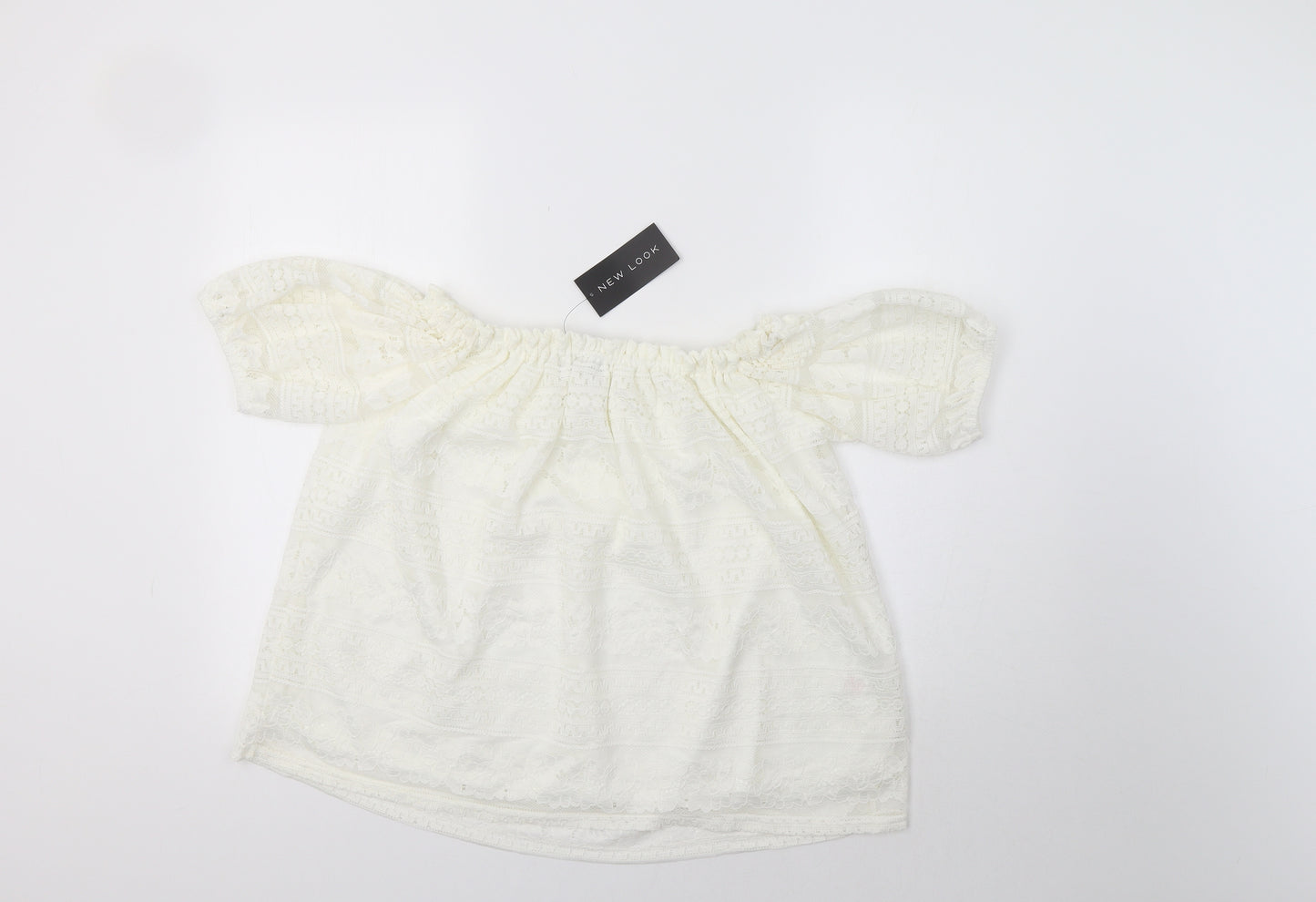 New Look Womens White Floral  Basic Blouse Size 14  - Lace Overlay