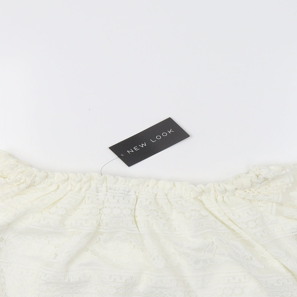 New Look Womens White Floral  Basic Blouse Size 14  - Lace Overlay