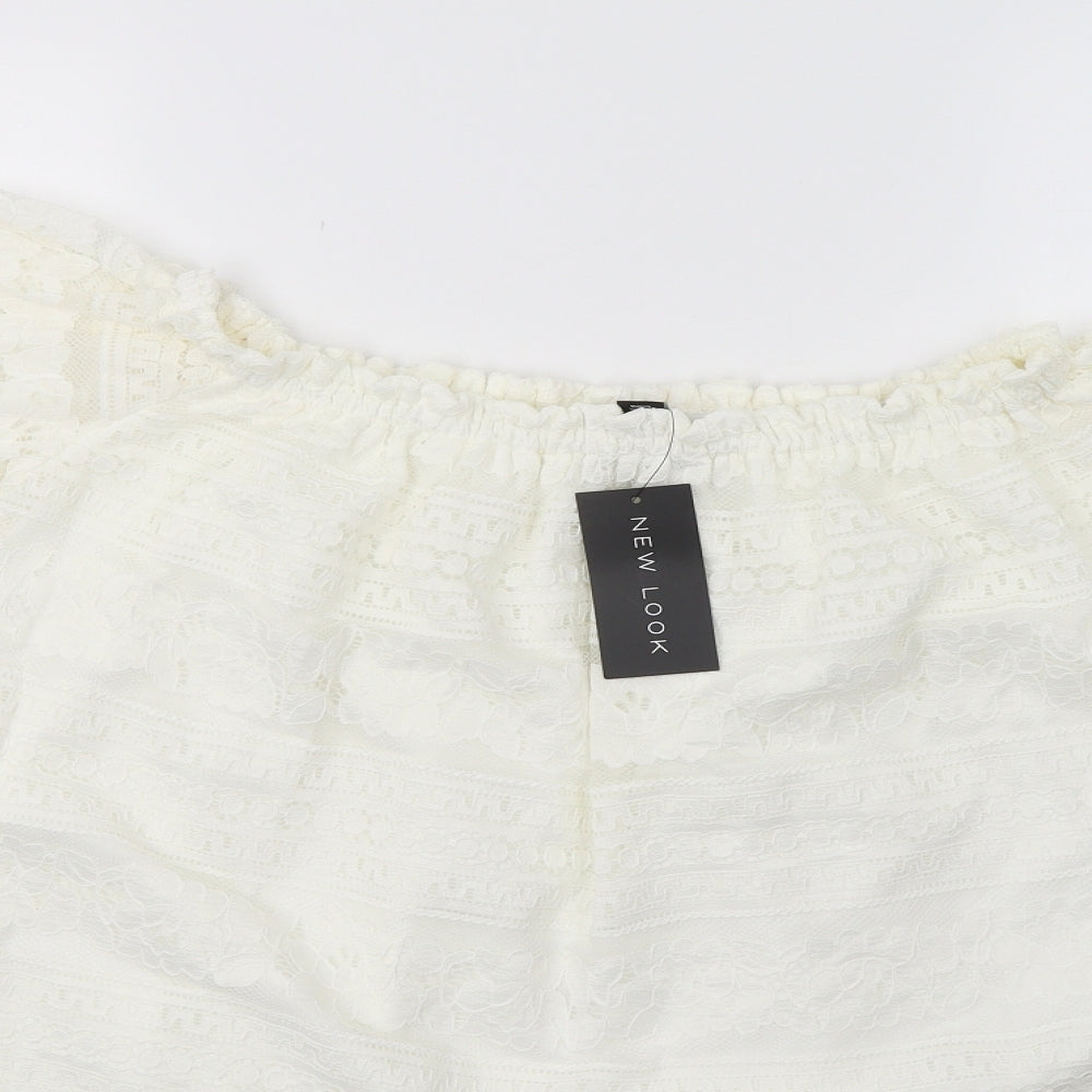 New Look Womens White Floral  Basic Blouse Size 14  - Lace Overlay