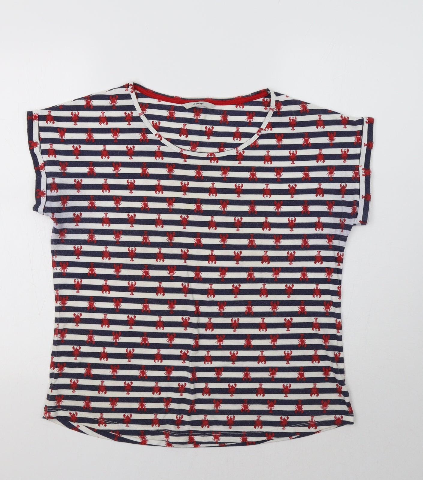 George Womens Blue Striped  Basic T-Shirt Size 12  - Lobster Print