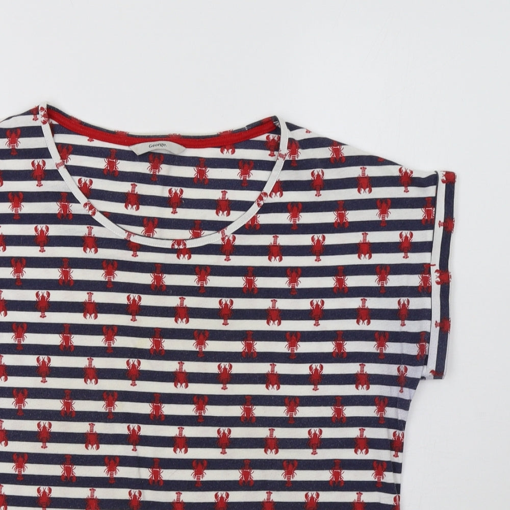 George Womens Blue Striped  Basic T-Shirt Size 12  - Lobster Print