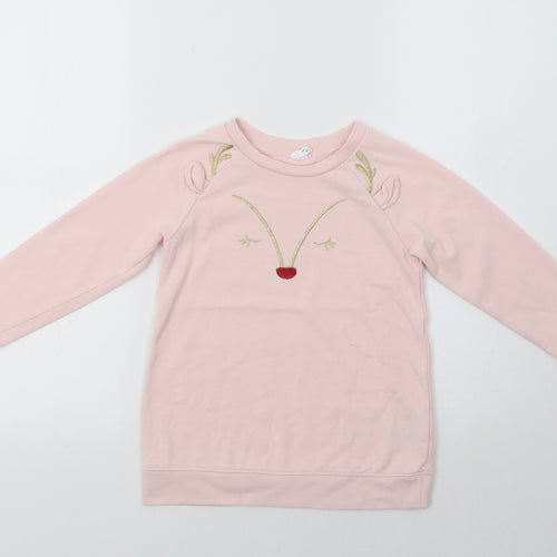 H&M Girls Pink   Pullover Sweatshirt Size 5 Years  - Rudolph