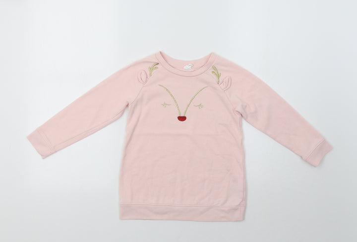 H&M Girls Pink   Pullover Sweatshirt Size 5 Years  - Rudolph