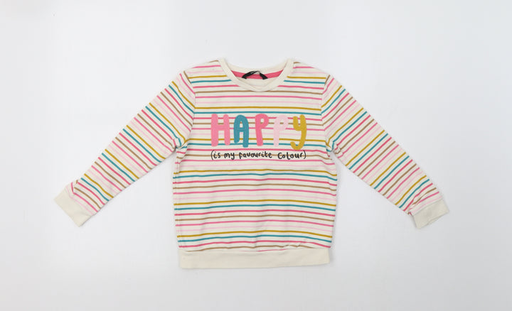 George Girls Multicoloured Striped  Pullover Sweatshirt Size 5-6 Years  - Happy