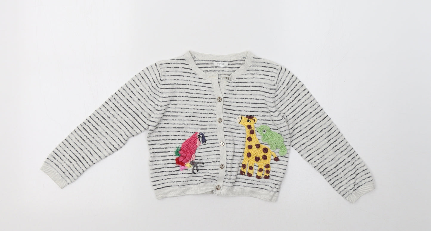 NEXT Girls Grey Striped  Cardigan Jumper Size 3-4 Years  - Animals