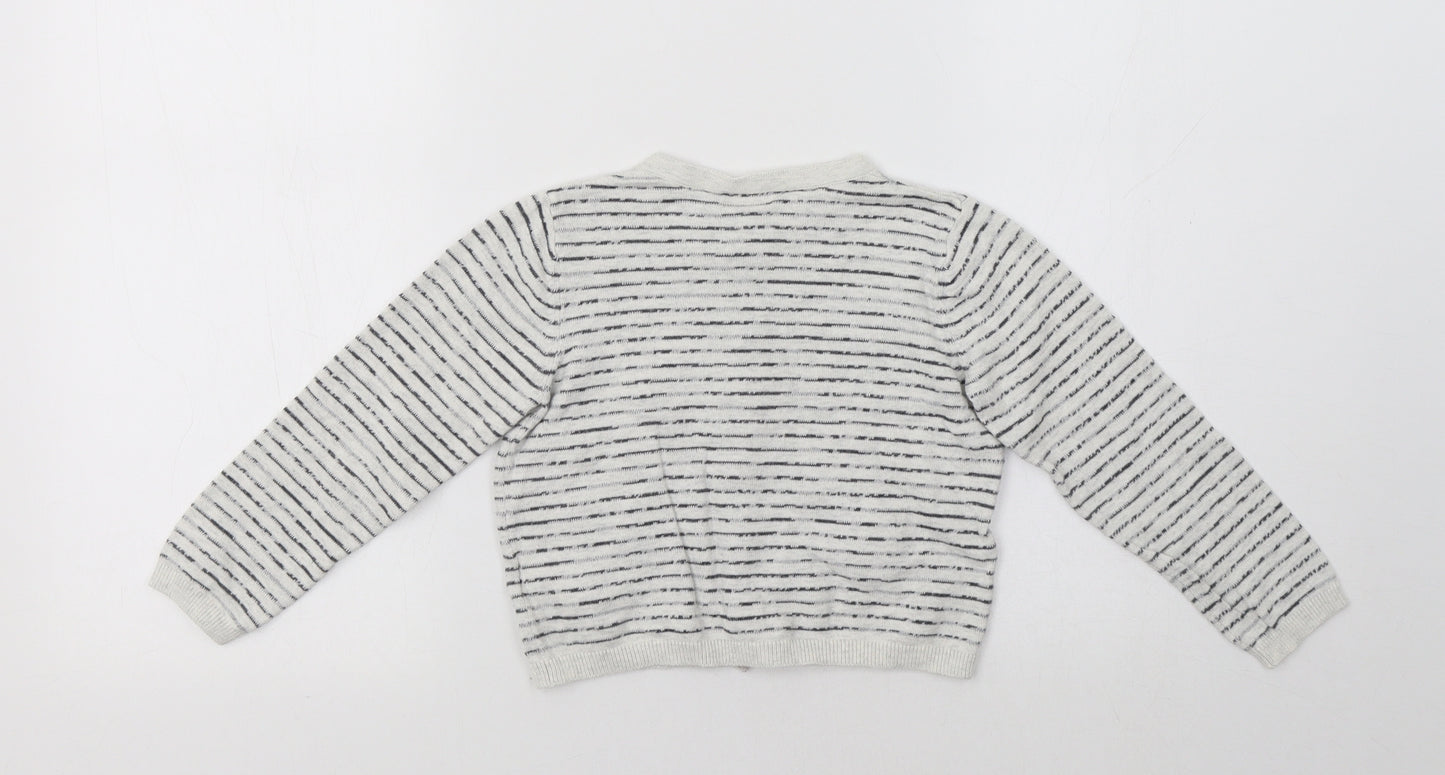 NEXT Girls Grey Striped  Cardigan Jumper Size 3-4 Years  - Animals