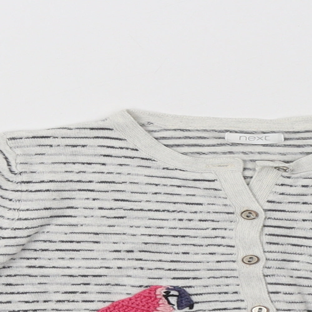NEXT Girls Grey Striped  Cardigan Jumper Size 3-4 Years  - Animals