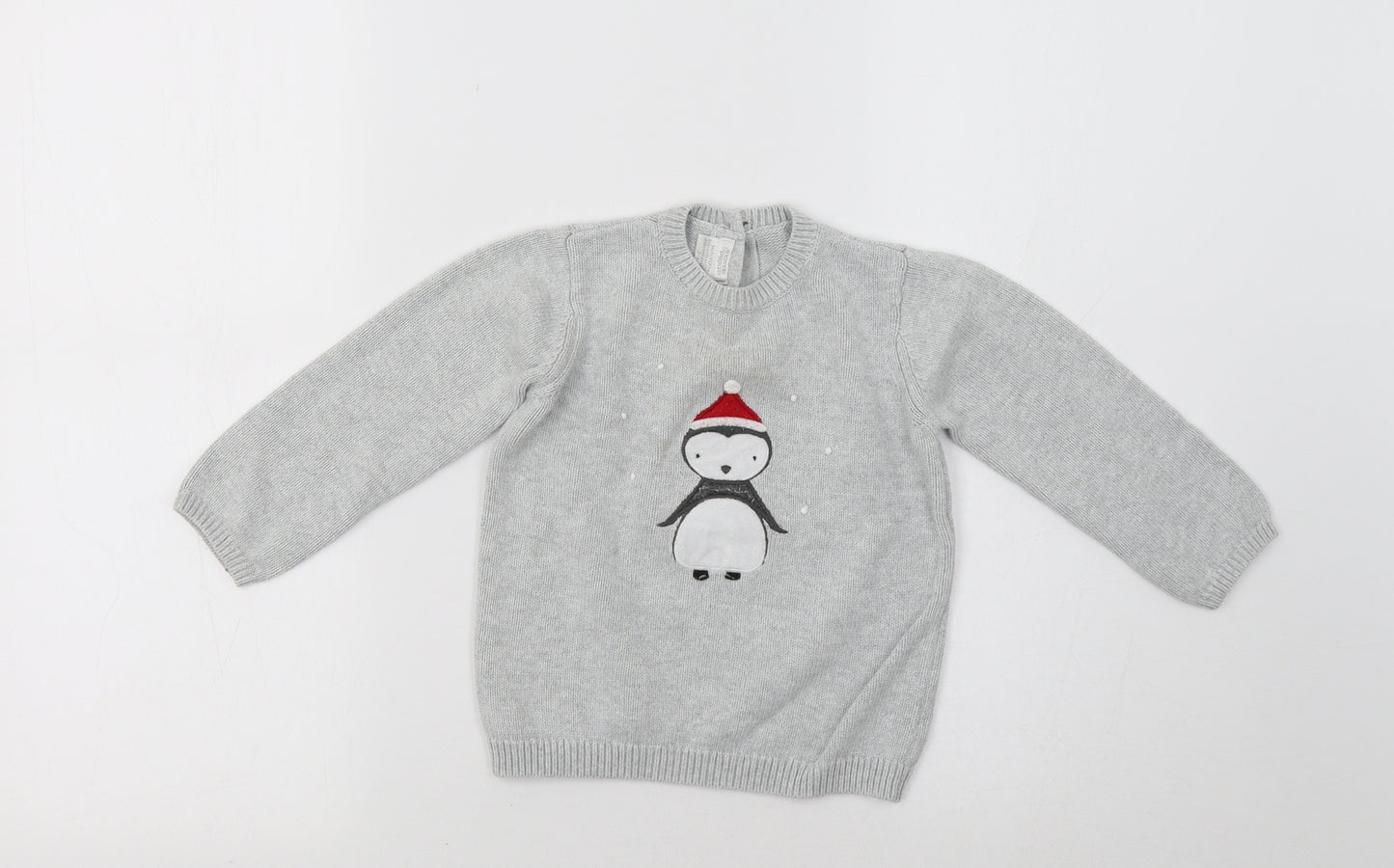 mamas & papas Boys Grey   Pullover Jumper Size 2-3 Years  - Penguin Christmas