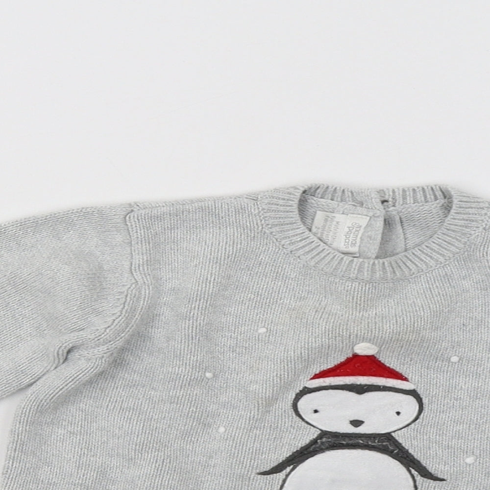 mamas & papas Boys Grey   Pullover Jumper Size 2-3 Years  - Penguin Christmas