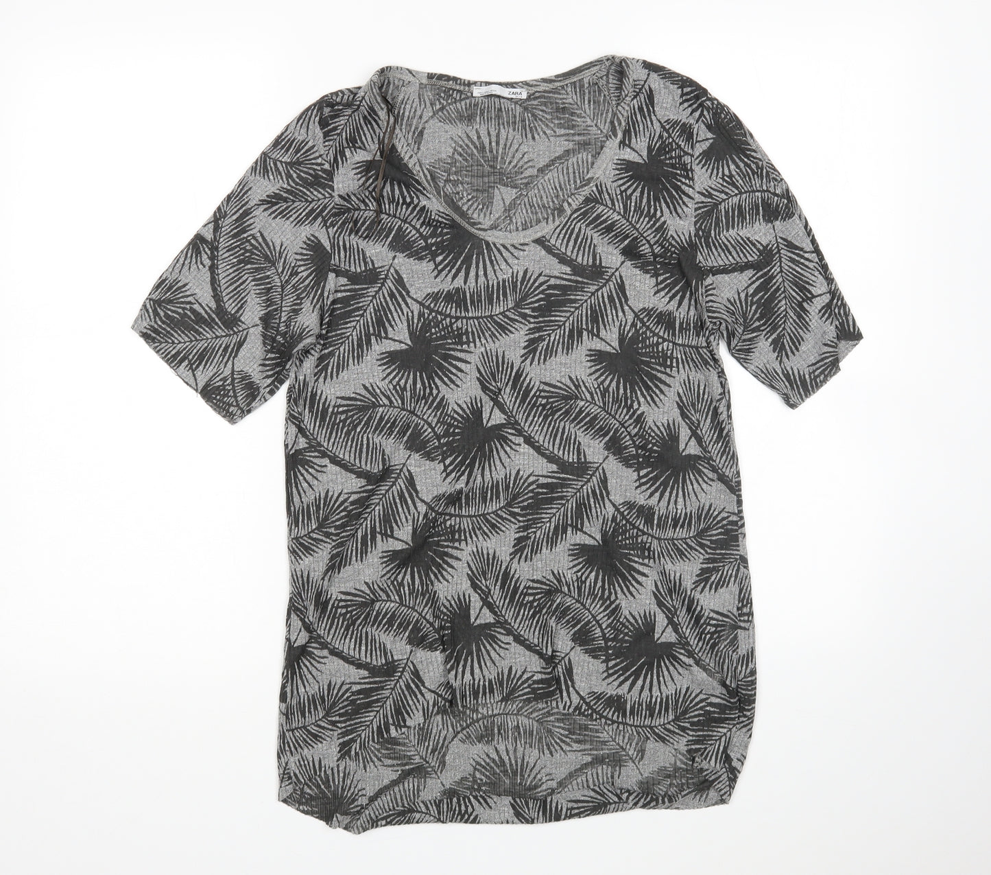 Zara Womens Grey Floral  Basic T-Shirt Size S