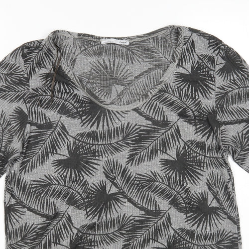 Zara Womens Grey Floral  Basic T-Shirt Size S