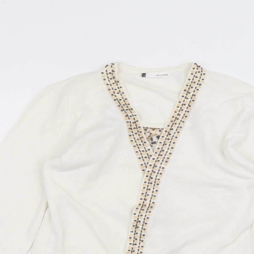 Viz-A-Viz Womens White   Cardigan Jumper Size 12