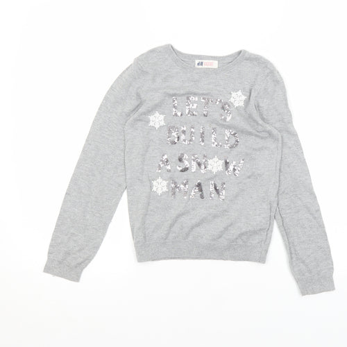 H&M Girls Grey   Pullover Jumper Size 7-8 Years