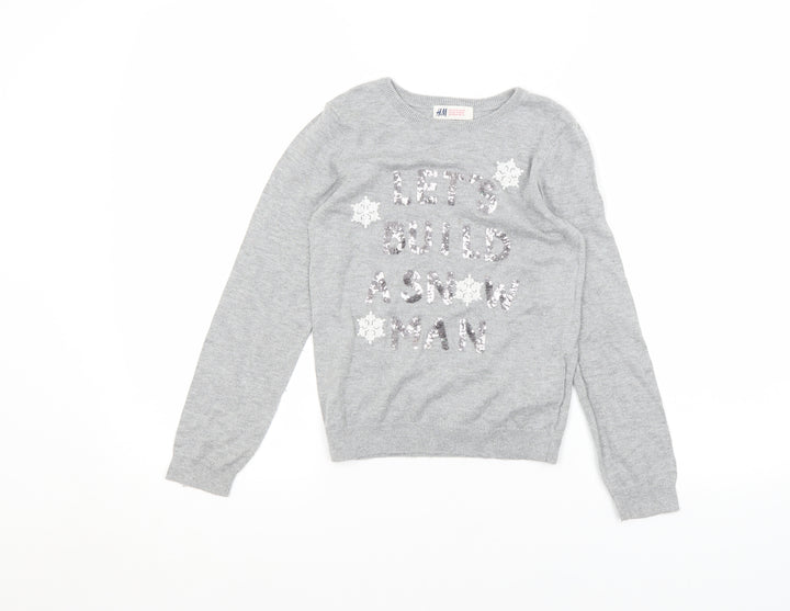 H&M Girls Grey   Pullover Jumper Size 7-8 Years