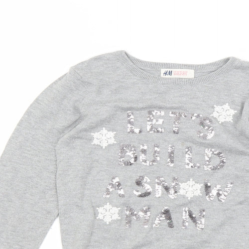 H&M Girls Grey   Pullover Jumper Size 7-8 Years