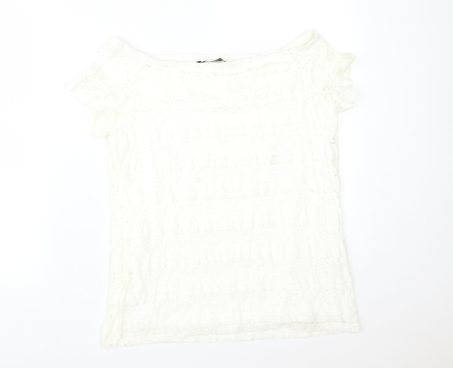 Preworn Womens White Floral  Basic T-Shirt Size 14