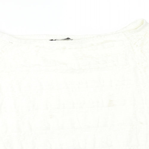 Preworn Womens White Floral  Basic T-Shirt Size 14