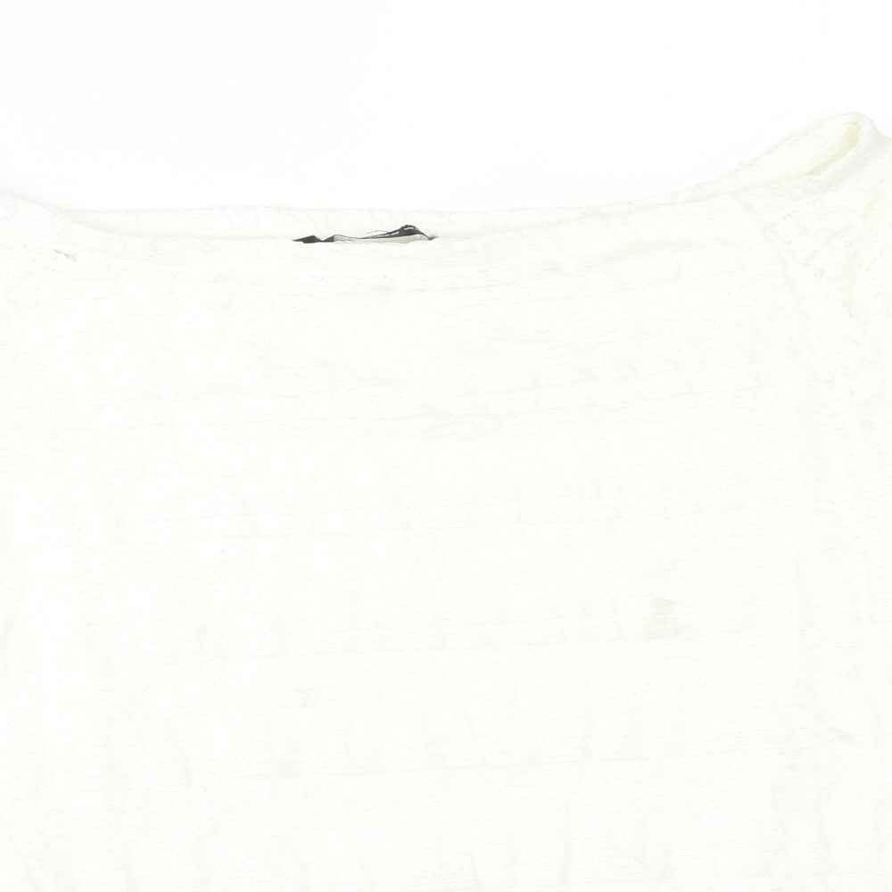 Preworn Womens White Floral  Basic T-Shirt Size 14