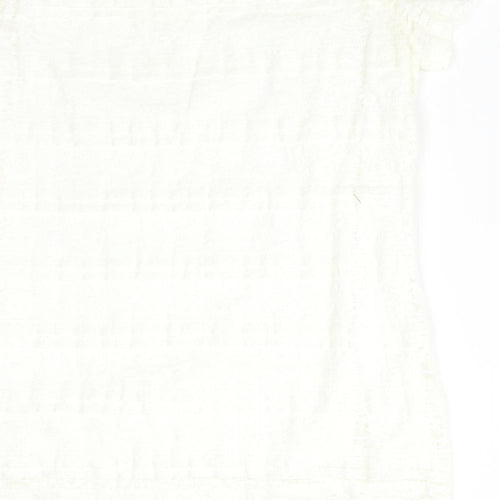 Preworn Womens White Floral  Basic T-Shirt Size 14