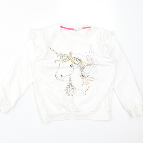 LILLE MINDS Girls White   Pullover Sweatshirt Size 8-9 Years  - UNICORN