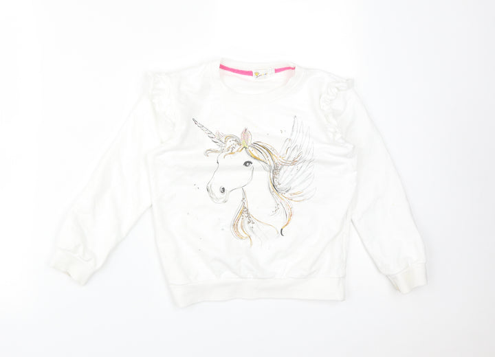 LILLE MINDS Girls White Pullover Sweatshirt Size 8-9 Years - UNICORN