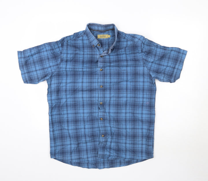 P.G. Field Mens Blue Plaid Button-Up Size M