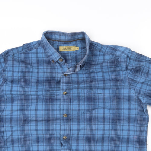 P.G. Field Mens Blue Plaid   Button-Up Size M